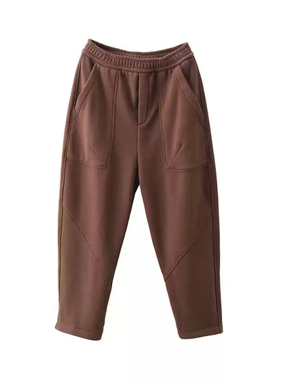 Women Autumn Vintage Cotton Fleece-lined Harem Pants WG014 BK