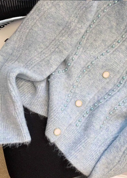 Unique Blue Nail Bead Cotton Knit Cardigans Fall WD034 OL-NCT241103