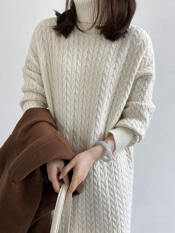 Casual Grey High-Neck Long Sleeve Twist Knit Dress AN1053 Genistyle Shop