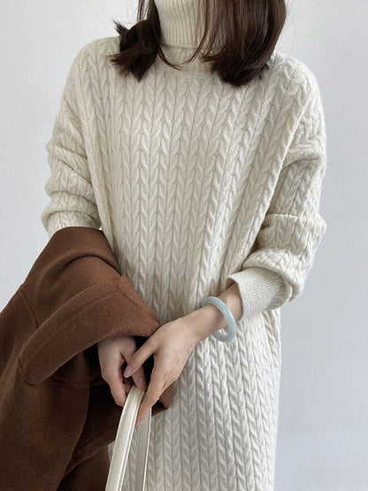 Casual Grey High-Neck Long Sleeve Twist Knit Dress AN1053 Genistyle Shop