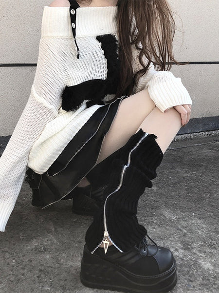 Zipper Colors Design 7 Knitted Leg Warmers FashionChic