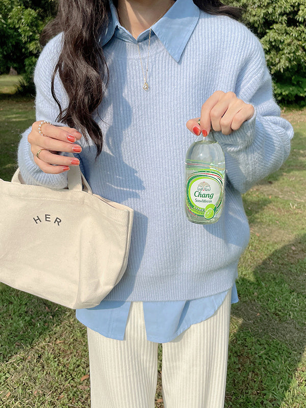 Cute Yellow Round-Neck Long Sleeve Sweater AN1041 Genistyle Shop