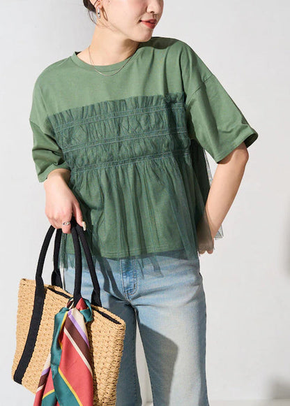 Fine Patchwork Green Tulle Oversized Tanks Summer FashionChic