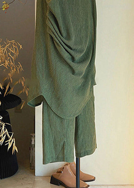 Button Cotton Set Sleeveless Asymmetrical Two Pieces Women Green FashionChic