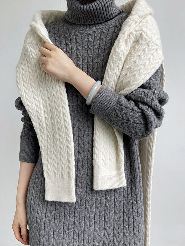 Casual Grey High-Neck Long Sleeve Twist Knit Dress AN1053 Genistyle Shop