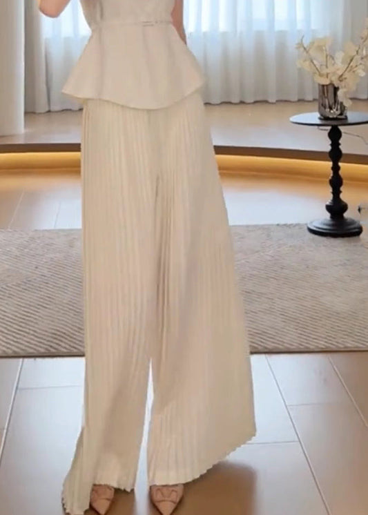 White Waist High Leg Spring Pants Wide Classy FashionChic