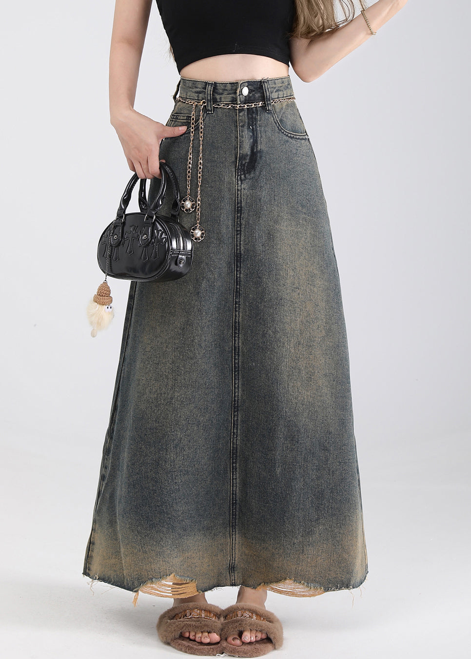Vintage Blue Pockets High Waist Denim Skirt Summer EE016 shopify