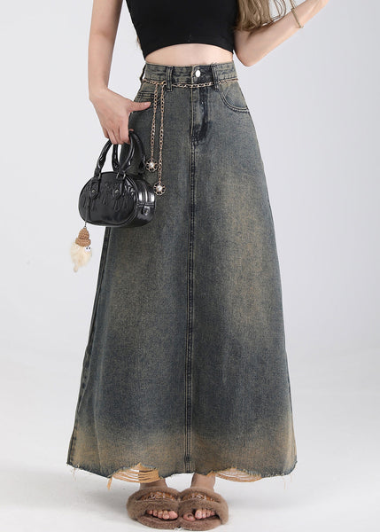 Vintage Blue Pockets High Waist Denim Skirt Summer EE016 shopify