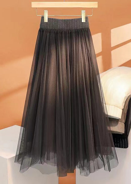 Women Khaki High Waist Wrinkled Asymmetrical Tulle Skirt Spring TT1011 shopify