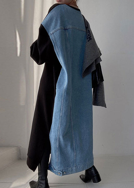 Patchwork Long Dresses Denim Oversized Natural Spring Black FashionChic