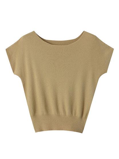 Pink Sleeve Top Short Knit Boat Loose Neck Stylish FashionChic