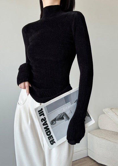 Slim Fit Brown Hign Neck Patchwork Knit Sweaters Winter RV039 ABC