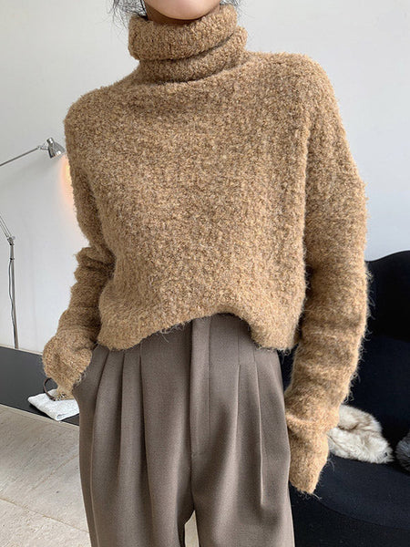 Brief Camel High-Neck Long Sleeve Wool-Blend Sweater AN1064 Genistyle Shop