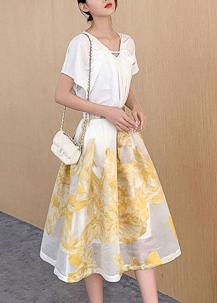 Women Yellow Wrinkled Patchwork Embroidered Tulle Skirt Summer AZ1038 shopify
