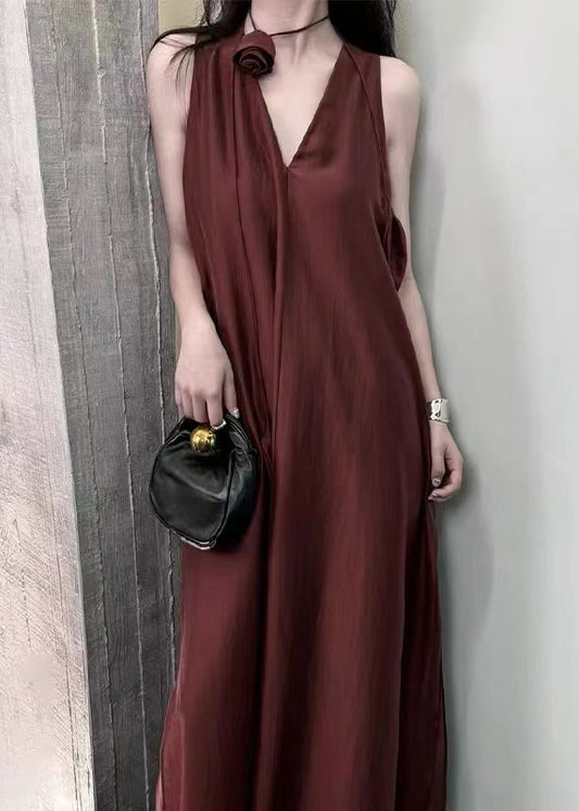 French Style Mulberry V Neck Silk Party Dress Sleeveless EE047 shopify