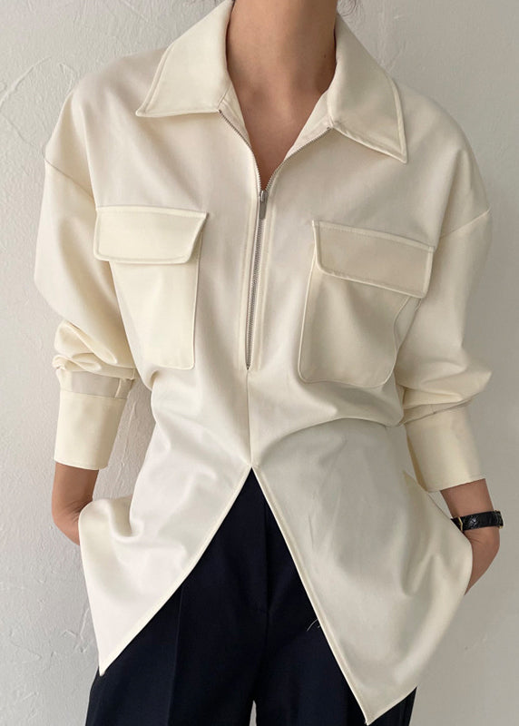 Modern Blouses Spring White Up Side Zip Open FashionChic