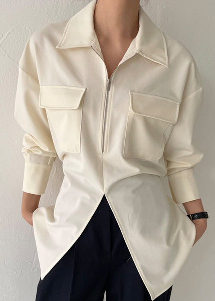 Modern Blouses Spring White Up Side Zip Open FashionChic