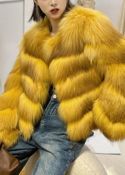 Classy Yellow Fox Collar Leather And Fur Coats Winter WV031 ABC