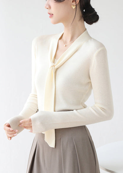 Fine Brown V Neck Lace Up Knit Sweater Fall Winter RV030 ABC