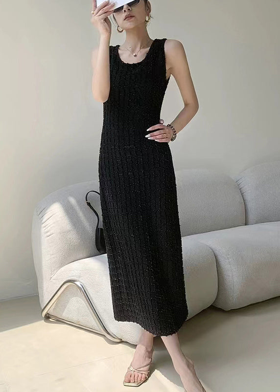 New Black O Neck High Waist Cotton Long Dress Sleeveless EE063 shopify