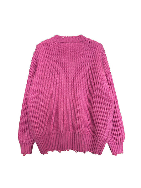 Urban Fuchsia V-Neck Long Sleeve Knit Sweater AN1046 Genistyle Shop