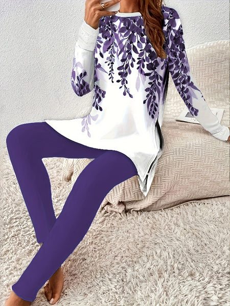 Chic Lace-Trimmed Two-Piece Set: Comfy Crew Neck Top & Sleek Skinny Pants for Every Occasion Furdela