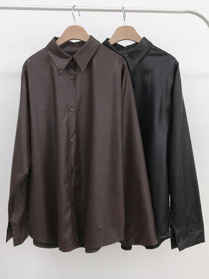 Urban Black Lapel Buttoned Long Sleeves Pu Leather Shirt WS006 shopify