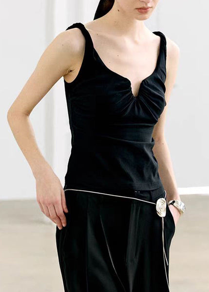 Fine Black V Neck Floral Tassel Vest Sleeveless AN1006 Genistyle Shop