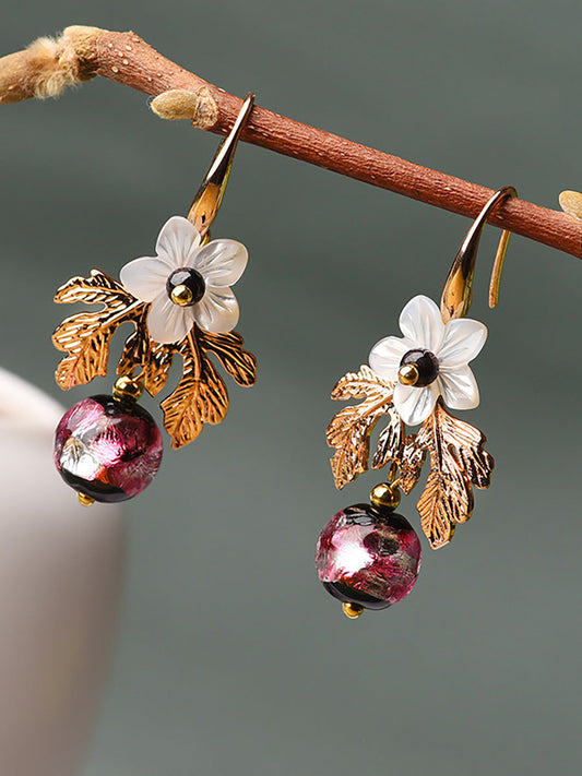 Women Shell Retro Pearl Flower  Earrings AK1007 Genistyle Shop