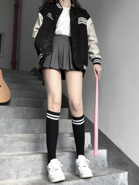 Socks Black/White/Gray Pattern Sporty Striped Calf FashionChic