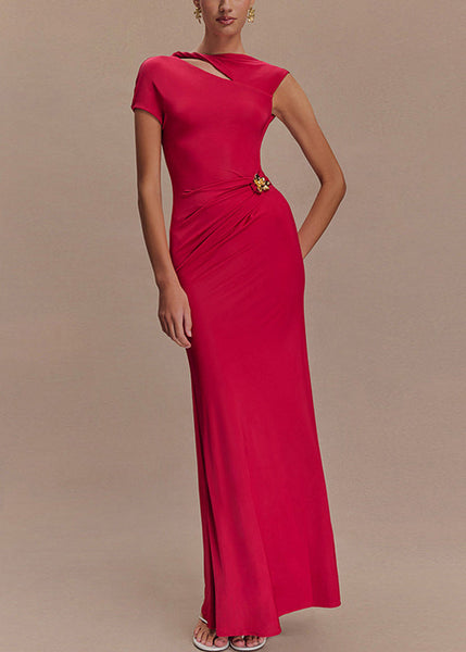 Fit Rose Summer Slim Original Dresses Backless Maxi Design Cotton FashionChic