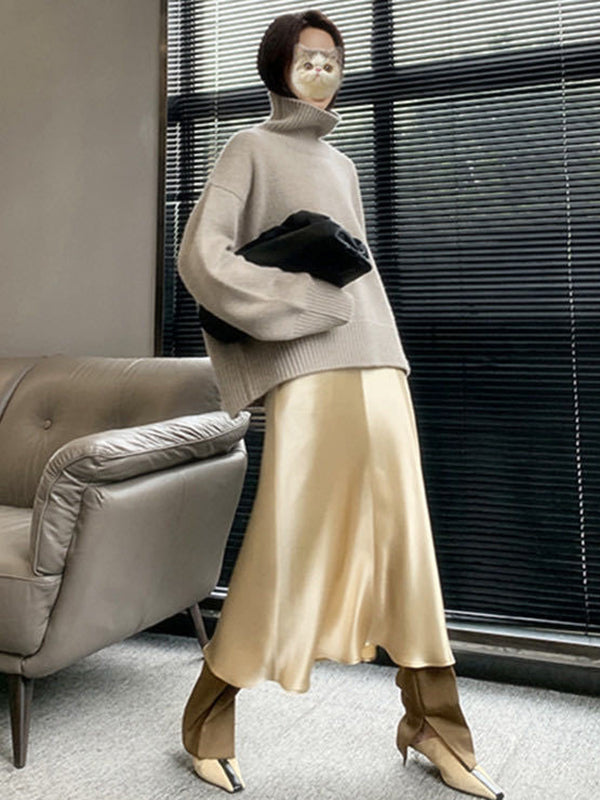 Casual Grey High-Neck Long Sleeve Sweater QX016 shopify