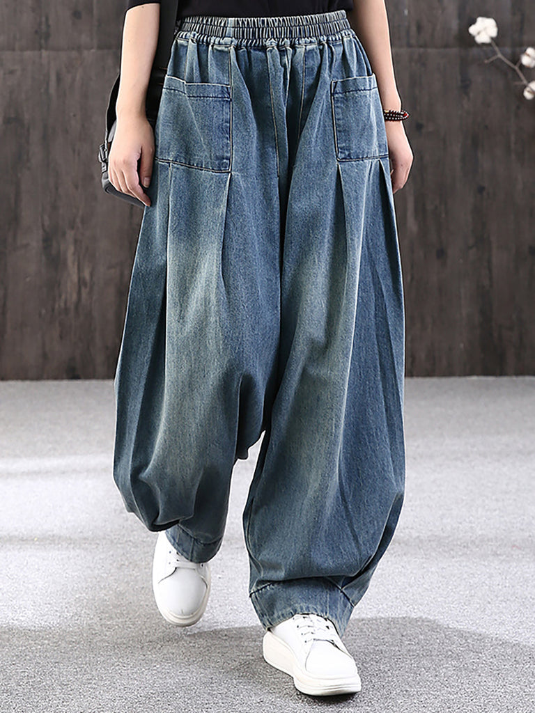 Plus Size - Simple Pure Color Loose Denim Jeans SC1062 Ada Fashion