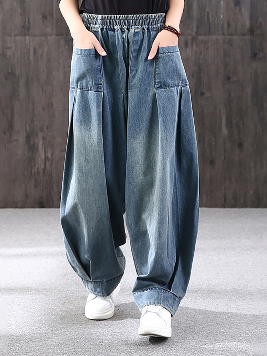 Plus Size - Simple Pure Color Loose Denim Jeans SC1062 Ada Fashion