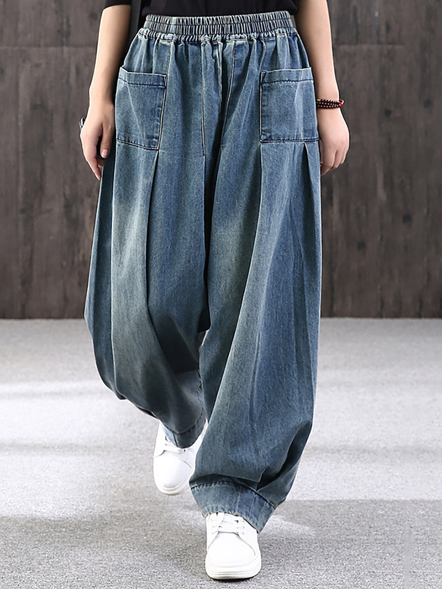 Plus Size - Simple Pure Color Loose Denim Jeans SC1062 Ada Fashion