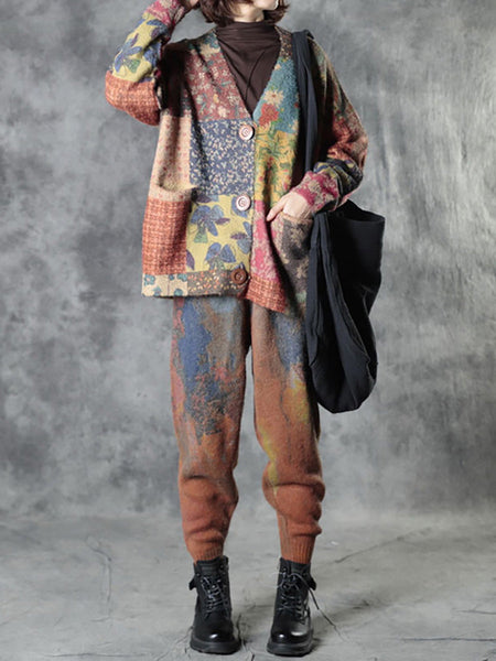 Plus Size Autumn Colorful Flower Knitted Floral Sweater Coat AS1048 BUYKUD