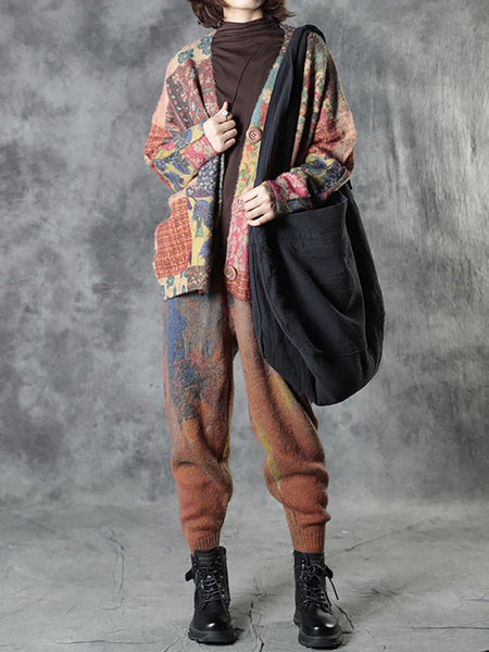 Plus Size Autumn Colorful Flower Knitted Floral Sweater Coat AS1048 BUYKUD