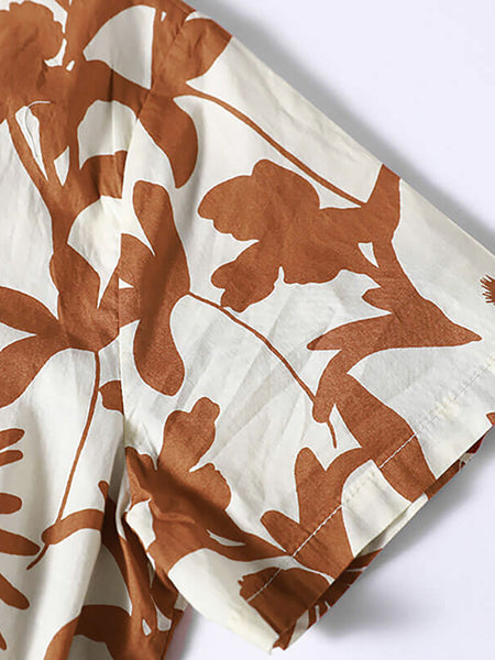 Plus Size 100% Cotton Women O-neck Floral Dress OO1053 BUYKUD