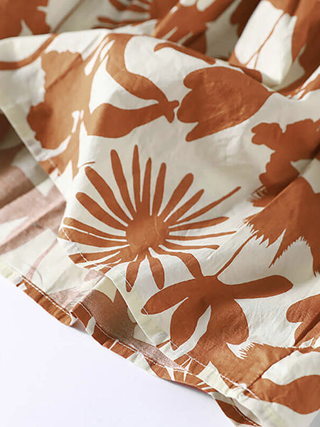 Plus Size 100% Cotton Women O-neck Floral Dress OO1053 BUYKUD