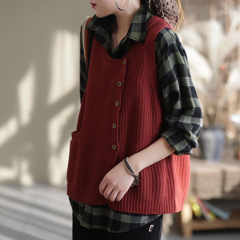 Women Winter Knitted Button Sleeveless Vest Waistcoat Sweater OP1017 LIMM