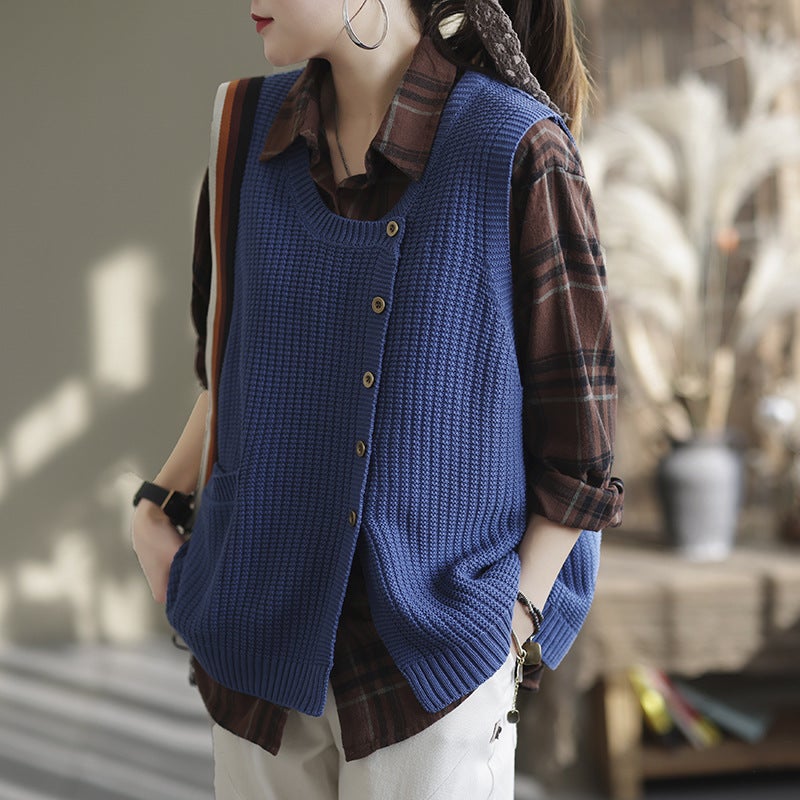 Women Winter Knitted Button Sleeveless Vest Waistcoat Sweater OP1017 LIMM