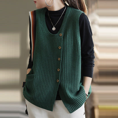 Women Winter Knitted Button Sleeveless Vest Waistcoat Sweater OP1017 LIMM