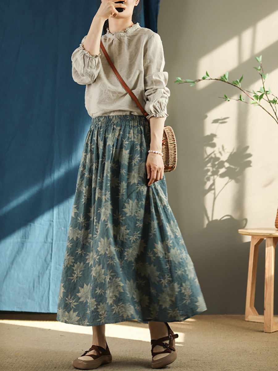 Plus Size Floral Vintage Elastic Waist Summer Loose Skirt RR1030 GKFS