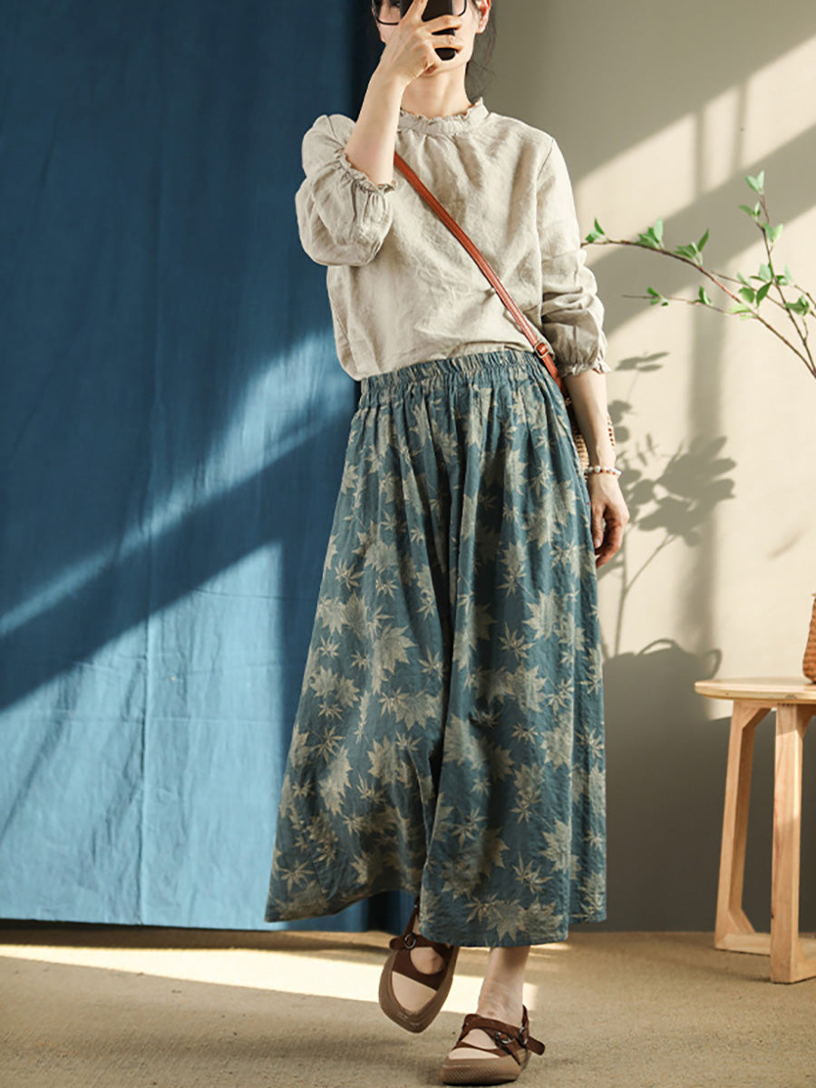 Plus Size Floral Vintage Elastic Waist Summer Loose Skirt RR1030 GKFS