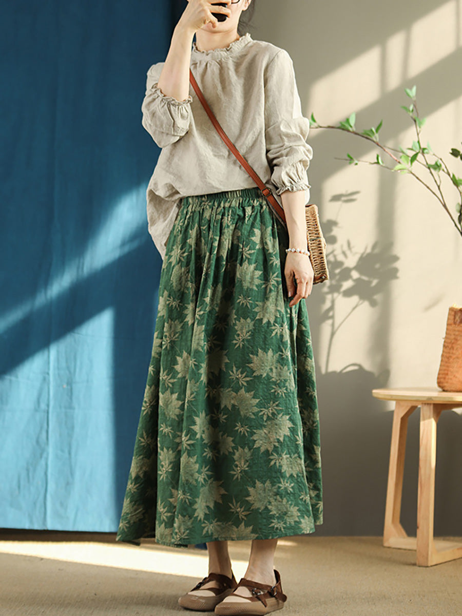 Plus Size Floral Vintage Elastic Waist Summer Loose Skirt RR1030 GKFS