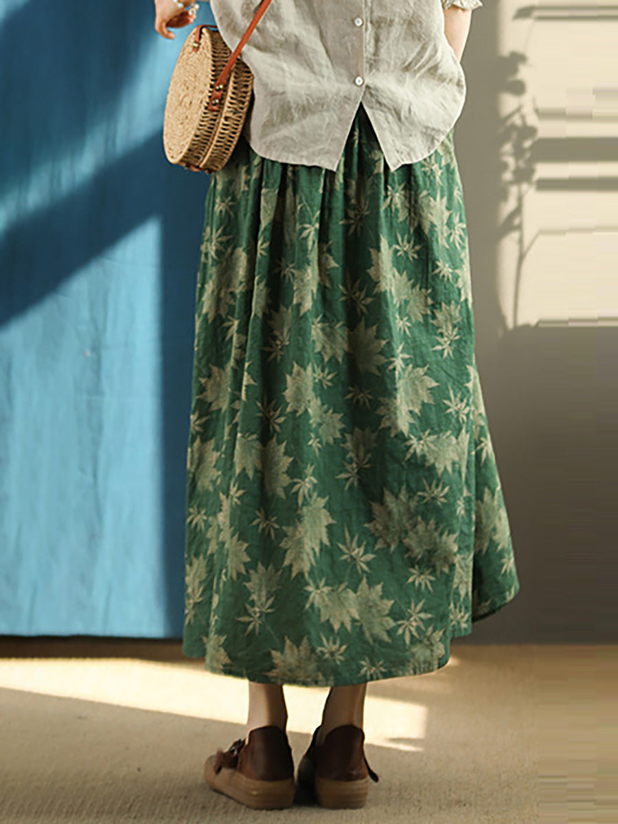 Plus Size Floral Vintage Elastic Waist Summer Loose Skirt RR1030 GKFS