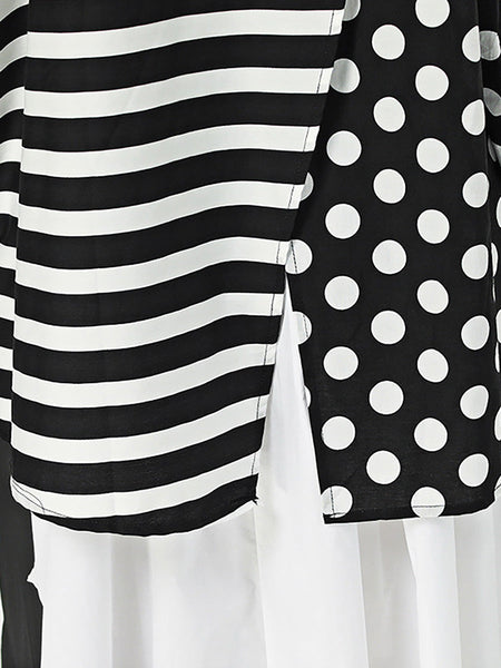 Plus Size Women Cotton Stripe Dot Loose Irregular Shirt AA1022 Ada Fashion