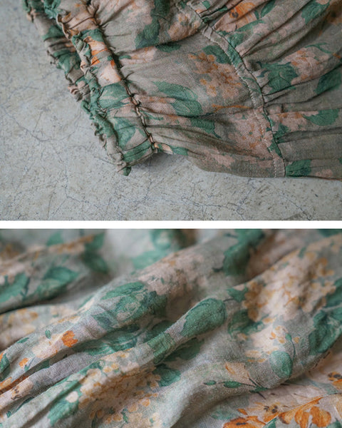 Women Floral Ramie Casual Summer Skirt HH031 MH