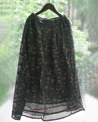 Women Floral Ramie Casual Summer Skirt HH031 MH