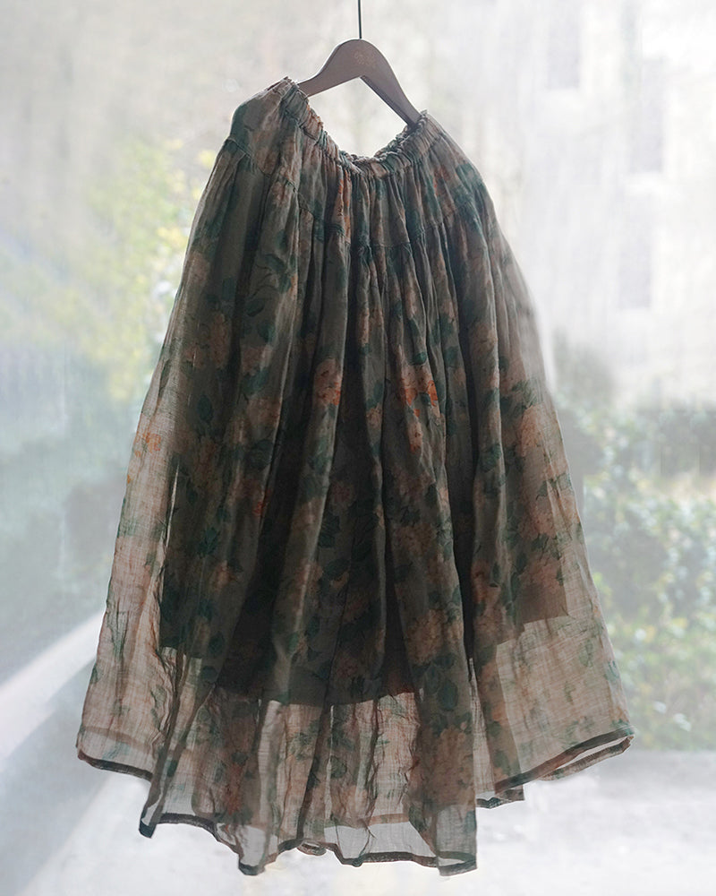 Women Floral Ramie Casual Summer Skirt HH031 MH